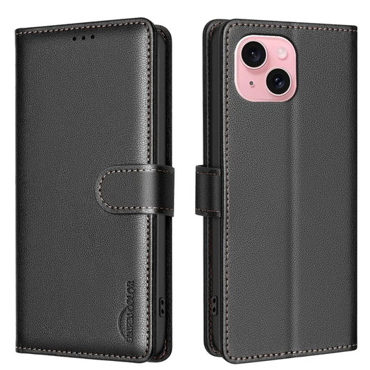 BINFEN COLOR BF32 For iPhone 13 / 14 Case RFID Blocking Litchi Texture Leather Cover