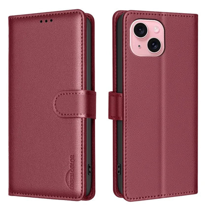 BINFEN COLOR BF32 For iPhone 13 / 14 Case RFID Blocking Litchi Texture Leather Cover