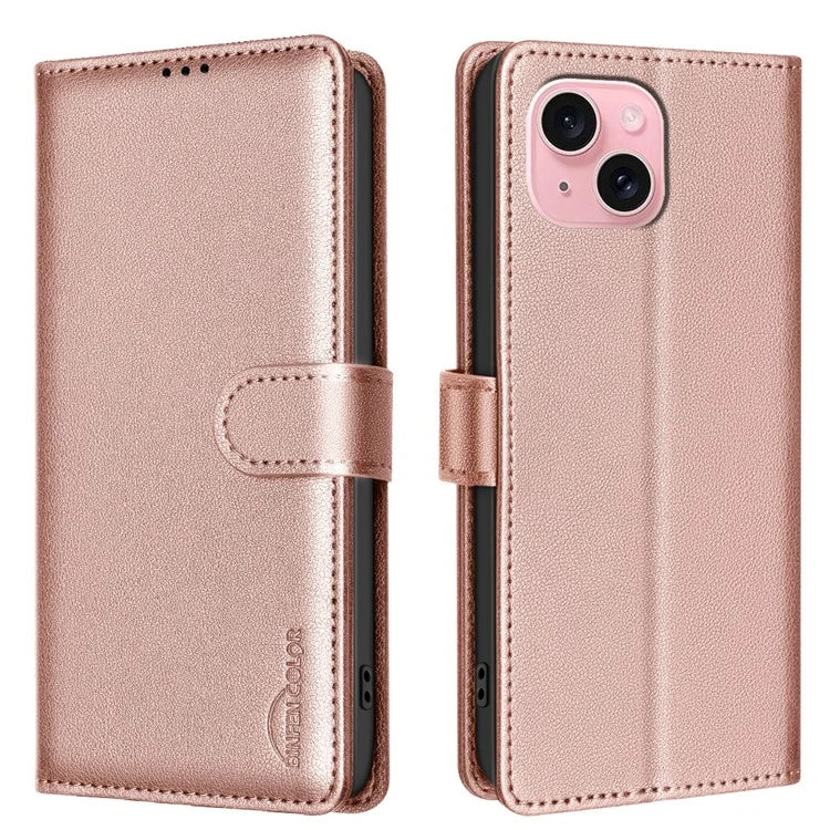 BINFEN COLOR BF32 For iPhone 13 / 14 Case RFID Blocking Litchi Texture Leather Cover