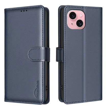 BINFEN COLOR BF32 For iPhone 13 / 14 Case RFID Blocking Litchi Texture Leather Cover