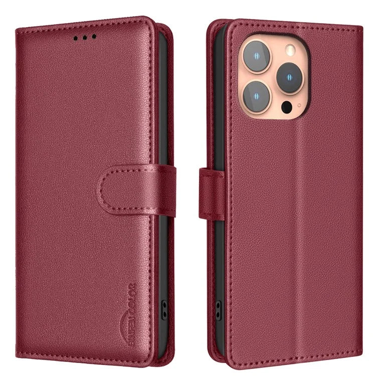 BINFEN COLOR BF32 For iPhone 16 Pro Max Case Litchi Texture RFID Blocking Leather Phone Cover