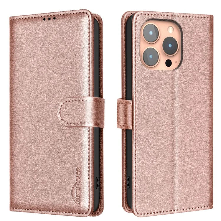 BINFEN COLOR BF32 For iPhone 16 Pro Max Case Litchi Texture RFID Blocking Leather Phone Cover