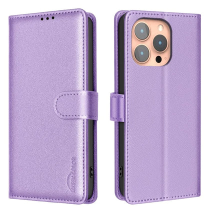 BINFEN COLOR BF32 For iPhone 16 Pro Max Case Litchi Texture RFID Blocking Leather Phone Cover
