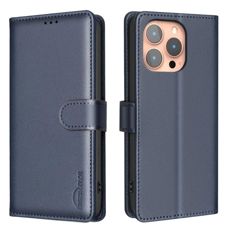 BINFEN COLOR BF32 For iPhone 16 Pro Max Case Litchi Texture RFID Blocking Leather Phone Cover