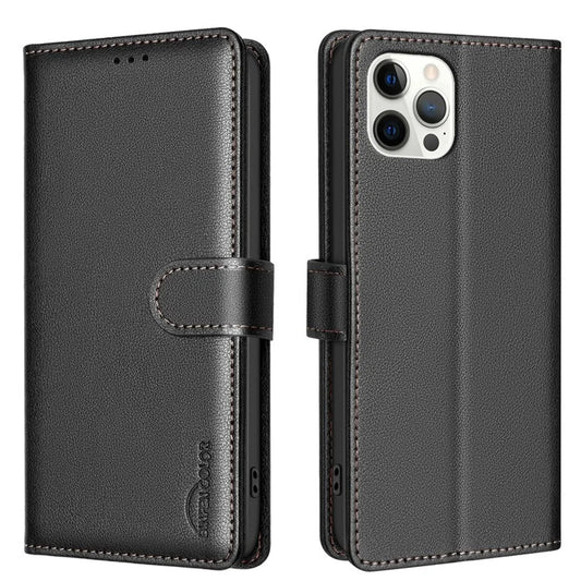 BINFEN COLOR BF32 For iPhone 12 / 12 Pro Phone Case Litchi Texture RFID Blocking Leather Phone Cover