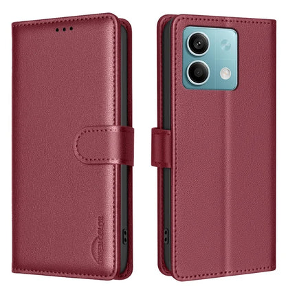 BINFEN COLOR BF32 For Xiaomi Redmi Note 13 4G Leather Phone Case Litchi Texture RFID Blocking Phone Cover