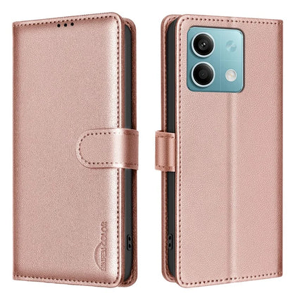 BINFEN COLOR BF32 For Xiaomi Redmi Note 13 4G Leather Phone Case Litchi Texture RFID Blocking Phone Cover