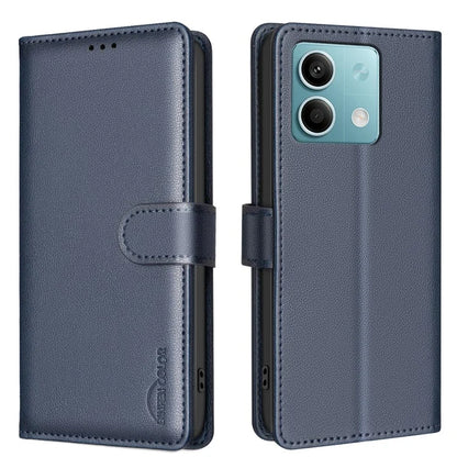 BINFEN COLOR BF32 For Xiaomi Redmi Note 13 4G Leather Phone Case Litchi Texture RFID Blocking Phone Cover