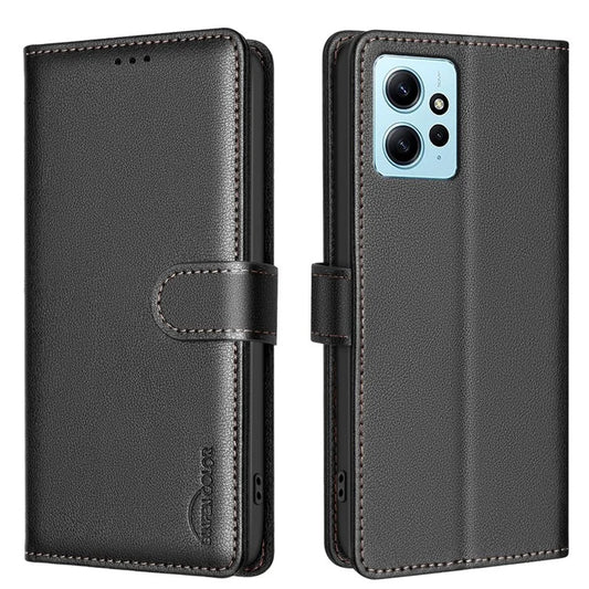 BINFEN COLOR BF32 For Xiaomi Redmi Note 12 4G Cell Phone Case RFID Blocking Leather Phone Stand Cover