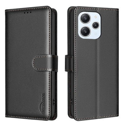 BINFEN COLOR BF32 For Xiaomi Redmi 12 4G Case RFID Blocking Leather Flip Stand Phone Cover