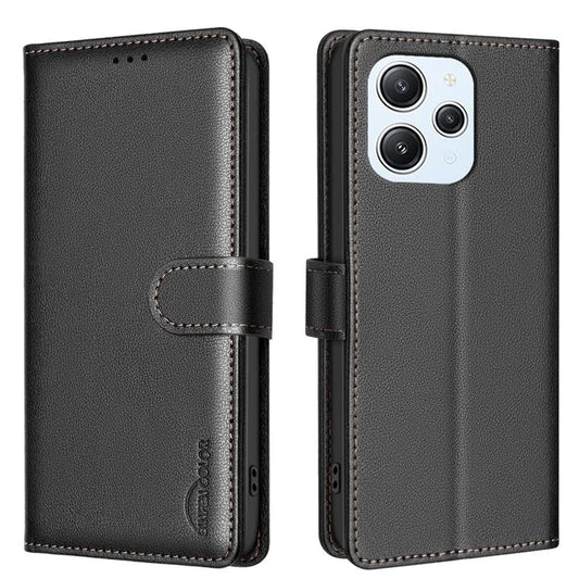 BINFEN COLOR BF32 For Xiaomi Redmi 12 4G Case RFID Blocking Leather Flip Stand Phone Cover