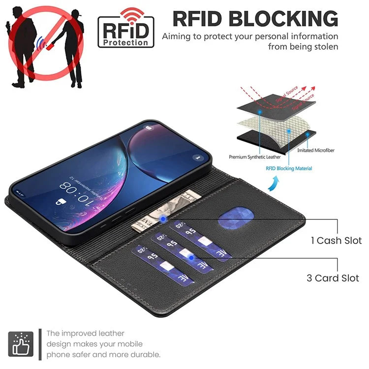 BINFEN COLOR BF32 For TECNO Spark 20 Pro Leather Case RFID Blocking Lychee Texture