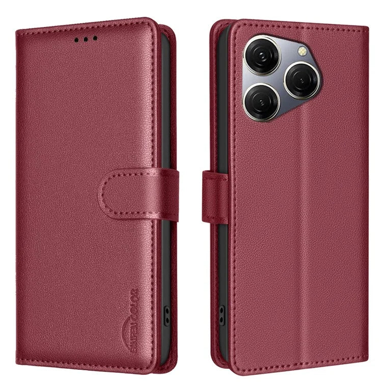 BINFEN COLOR BF32 For TECNO Spark 20 Pro Leather Case RFID Blocking Lychee Texture