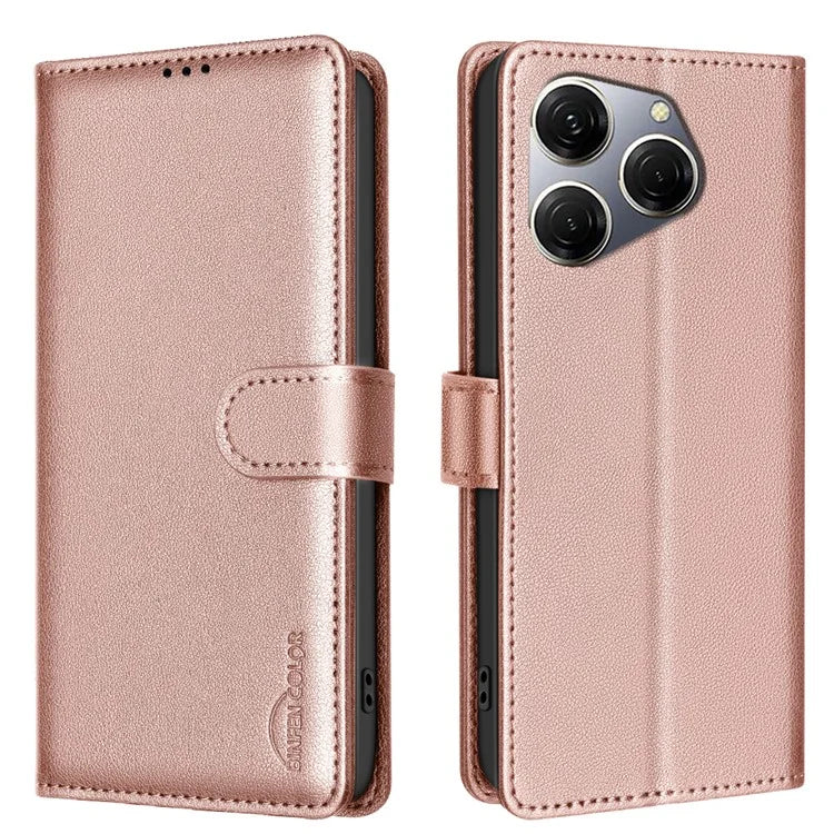 BINFEN COLOR BF32 For TECNO Spark 20 Pro Leather Case RFID Blocking Lychee Texture