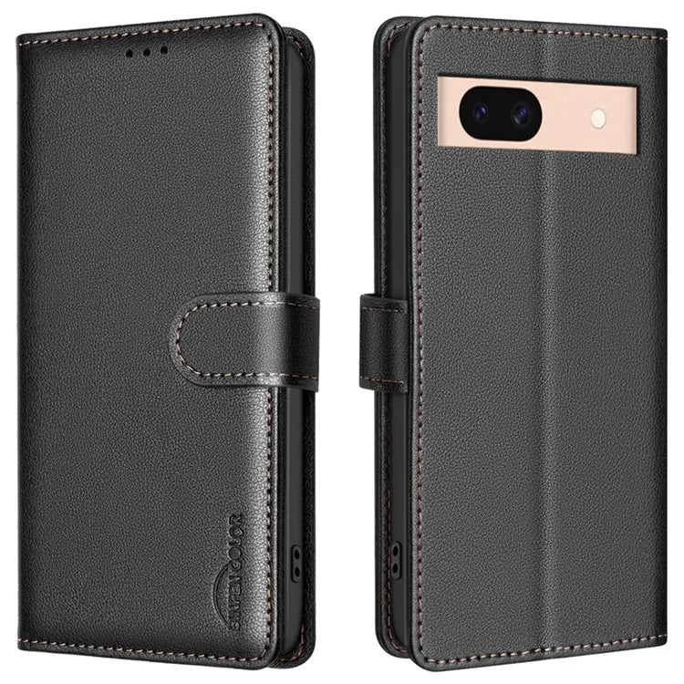 BINFEN COLOR BF32 For Google Pixel 8a Mobile Phone Case Litchi Texture RFID Blocking Leather Stand Cover