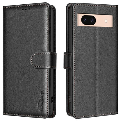 BINFEN COLOR BF32 For Google Pixel 8a Mobile Phone Case Litchi Texture RFID Blocking Leather Stand Cover