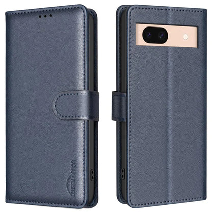 BINFEN COLOR BF32 For Google Pixel 8a Mobile Phone Case Litchi Texture RFID Blocking Leather Stand Cover