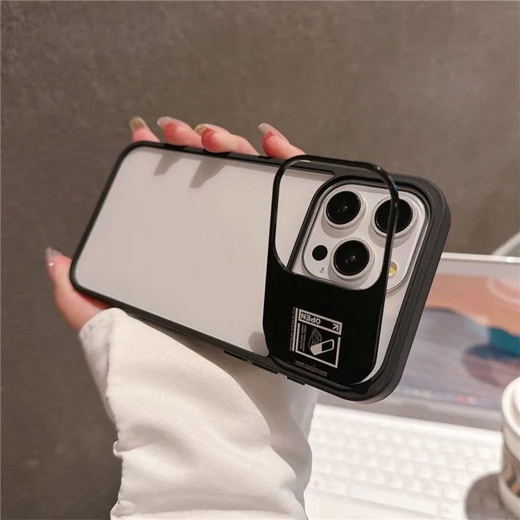 For iPhone 14 Pro Max Kickstand Case PC+TPU Phone Cover with Lens Protector