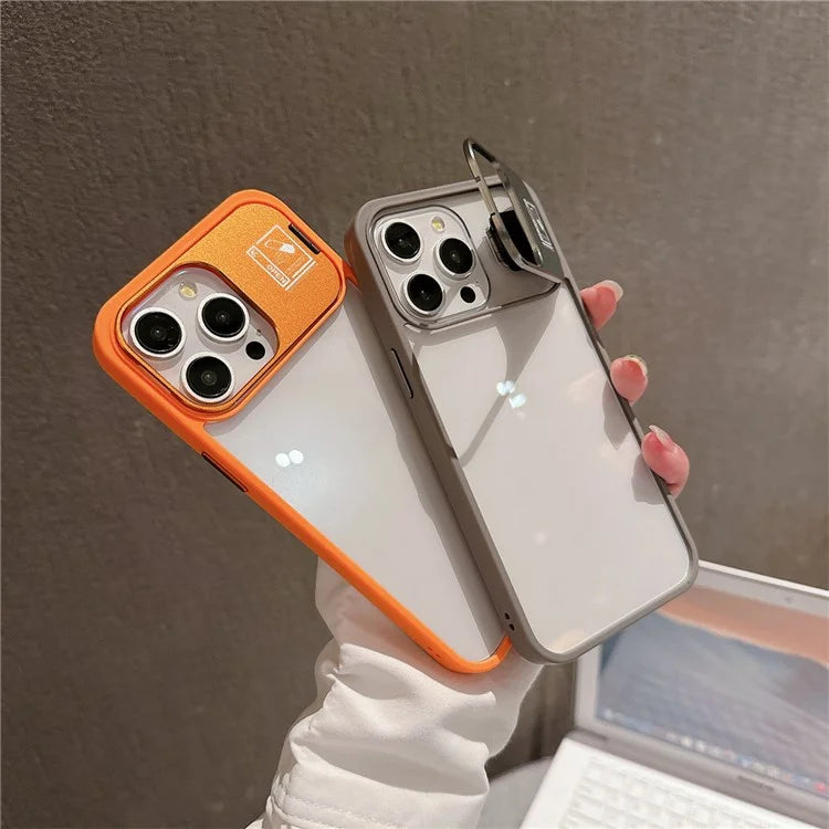 For iPhone 14 Pro Max Kickstand Case PC+TPU Phone Cover with Lens Protector