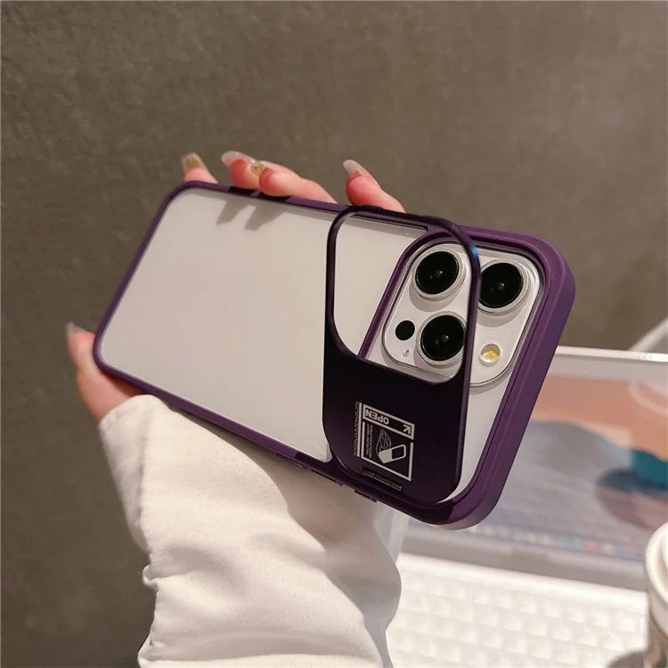 For iPhone 14 Pro Max Kickstand Case PC+TPU Phone Cover with Lens Protector
