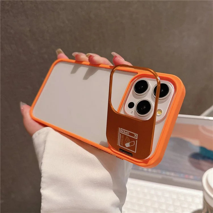 For iPhone 14 Pro Max Kickstand Case PC+TPU Phone Cover with Lens Protector