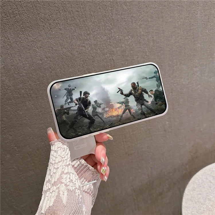 For iPhone 14 Pro Max Kickstand Case PC+TPU Phone Cover with Lens Protector
