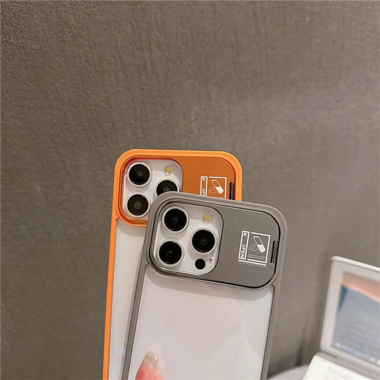 For iPhone 14 Pro Max Kickstand Case PC+TPU Phone Cover with Lens Protector