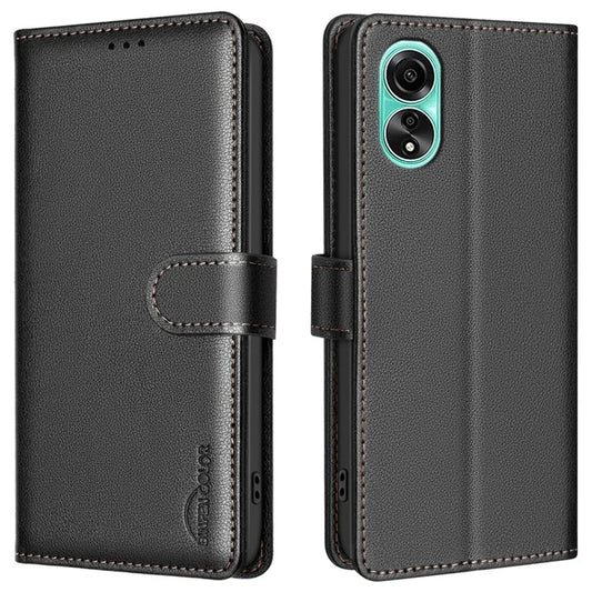 BINFEN COLOR BF32 PU Leather Phone Shell for Oppo A78 4G Case Litchi Texture RFID Blocking Leather Cover