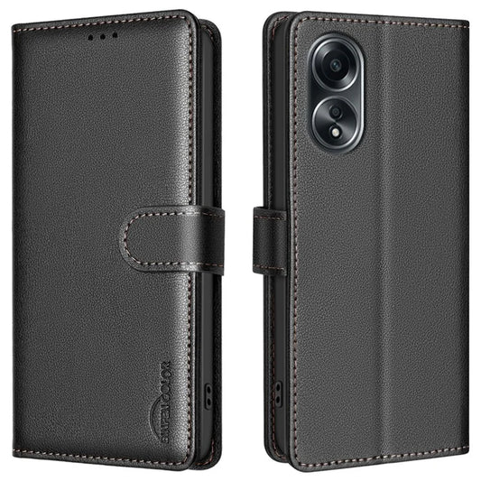 BINFEN COLOR BF32 For Oppo A58 4G Anti-Scratch Cell Phone Case Litchi Texture RFID Blocking Leather Phone Cover