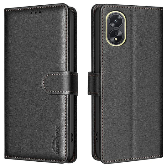 BINFEN COLOR BF32 For Oppo A38 4G / A18 4G RFID Blocking Phone Case Wallet Litchi Texture PU Leather Phone Cover