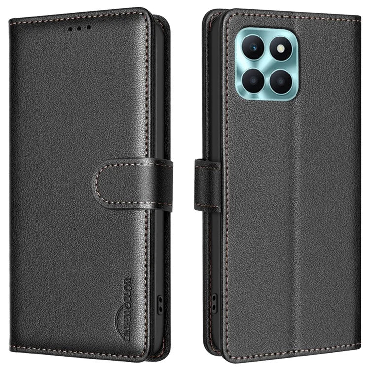 BINFEN COLOR BF32 For Honor X6a 4G Leather Phone Case Litchi Texture RFID Blocking