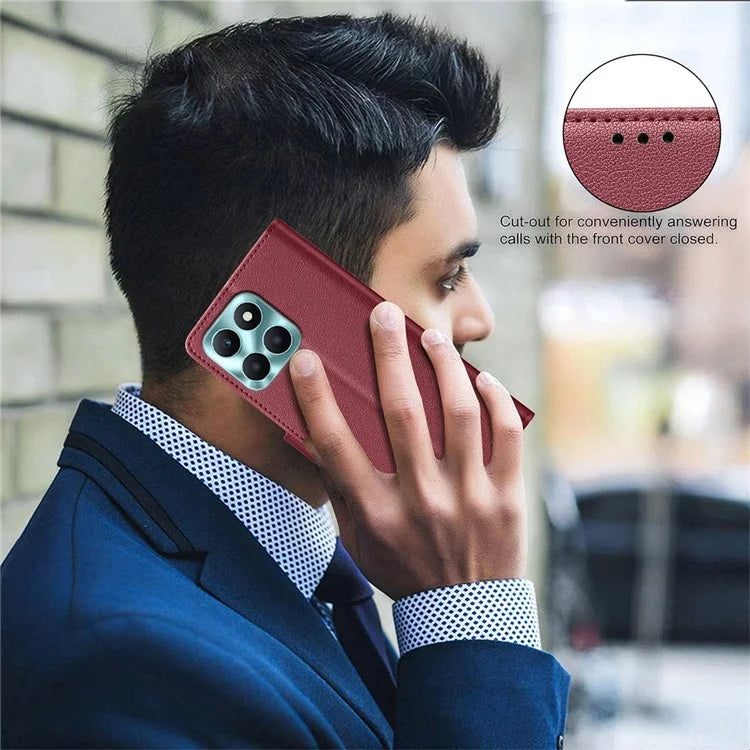 BINFEN COLOR BF32 For Honor X6a 4G Leather Phone Case Litchi Texture RFID Blocking