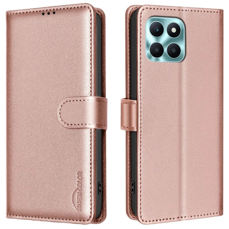 BINFEN COLOR BF32 For Honor X6a 4G Leather Phone Case Litchi Texture RFID Blocking