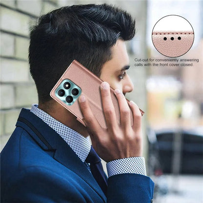 BINFEN COLOR BF32 For Honor X6a 4G Leather Phone Case Litchi Texture RFID Blocking