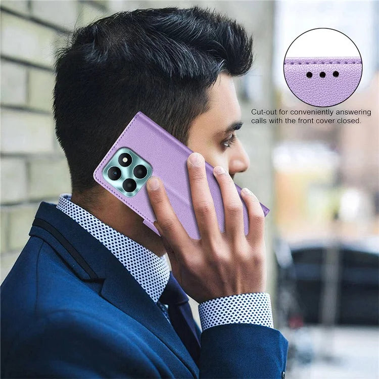 BINFEN COLOR BF32 For Honor X6a 4G Leather Phone Case Litchi Texture RFID Blocking