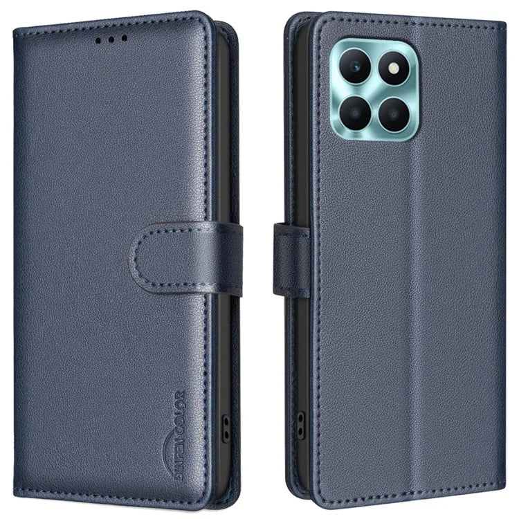 BINFEN COLOR BF32 For Honor X6a 4G Leather Phone Case Litchi Texture RFID Blocking