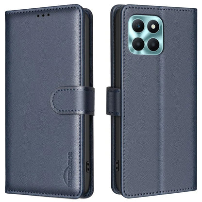 BINFEN COLOR BF32 For Honor X6a 4G Leather Phone Case Litchi Texture RFID Blocking