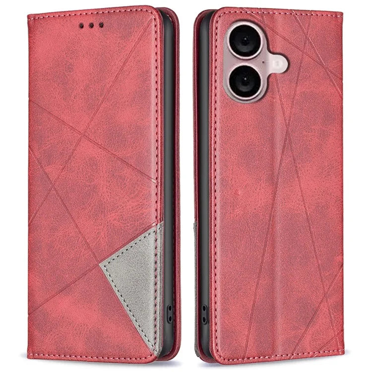 For iPhone 16 Plus Case PU Leather Rhombus Pattern Shockproof Phone Cover