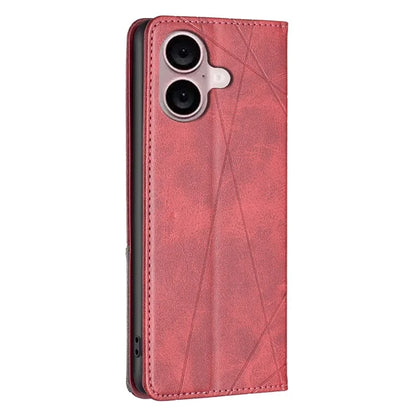 For iPhone 16 Plus Case PU Leather Rhombus Pattern Shockproof Phone Cover
