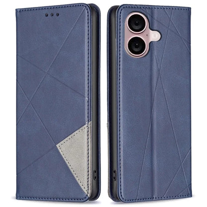 For iPhone 16 Plus Case PU Leather Rhombus Pattern Shockproof Phone Cover