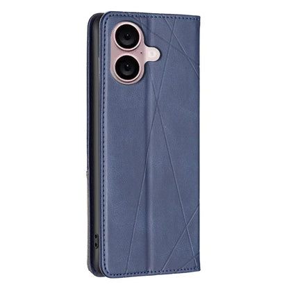 For iPhone 16 Plus Case PU Leather Rhombus Pattern Shockproof Phone Cover