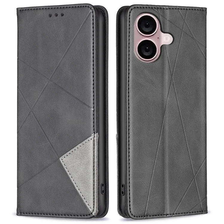 For iPhone 16 Plus Case PU Leather Rhombus Pattern Shockproof Phone Cover