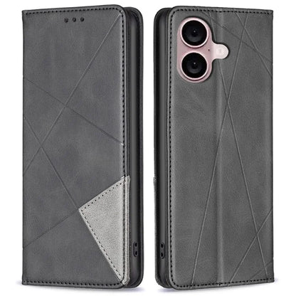 For iPhone 16 Plus Case PU Leather Rhombus Pattern Shockproof Phone Cover