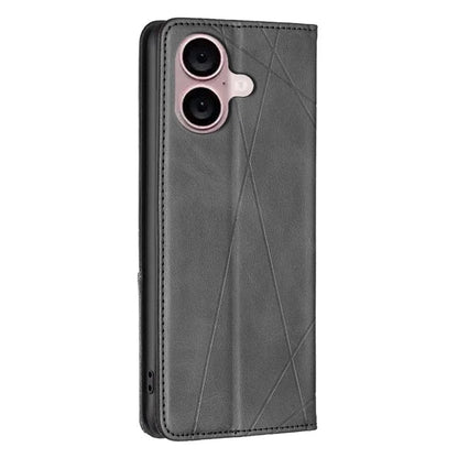 For iPhone 16 Plus Case PU Leather Rhombus Pattern Shockproof Phone Cover