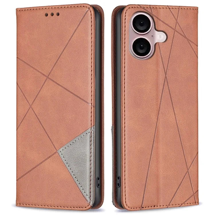 For iPhone 16 Plus Case PU Leather Rhombus Pattern Shockproof Phone Cover