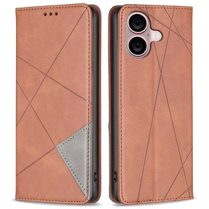 For iPhone 16 Plus Case PU Leather Rhombus Pattern Shockproof Phone Cover