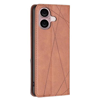 For iPhone 16 Plus Case PU Leather Rhombus Pattern Shockproof Phone Cover
