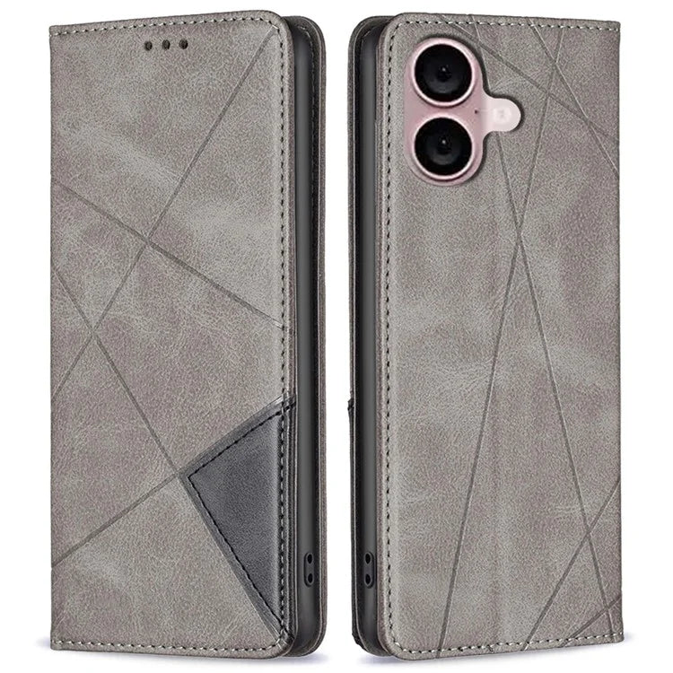 For iPhone 16 Plus Case PU Leather Rhombus Pattern Shockproof Phone Cover