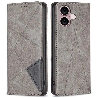 For iPhone 16 Plus Case PU Leather Rhombus Pattern Shockproof Phone Cover