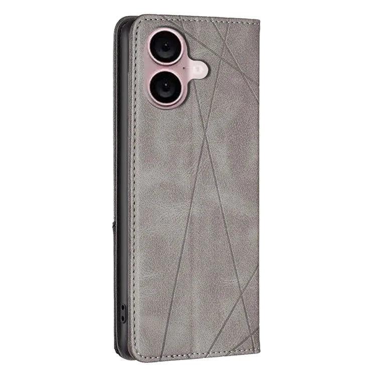 For iPhone 16 Plus Case PU Leather Rhombus Pattern Shockproof Phone Cover